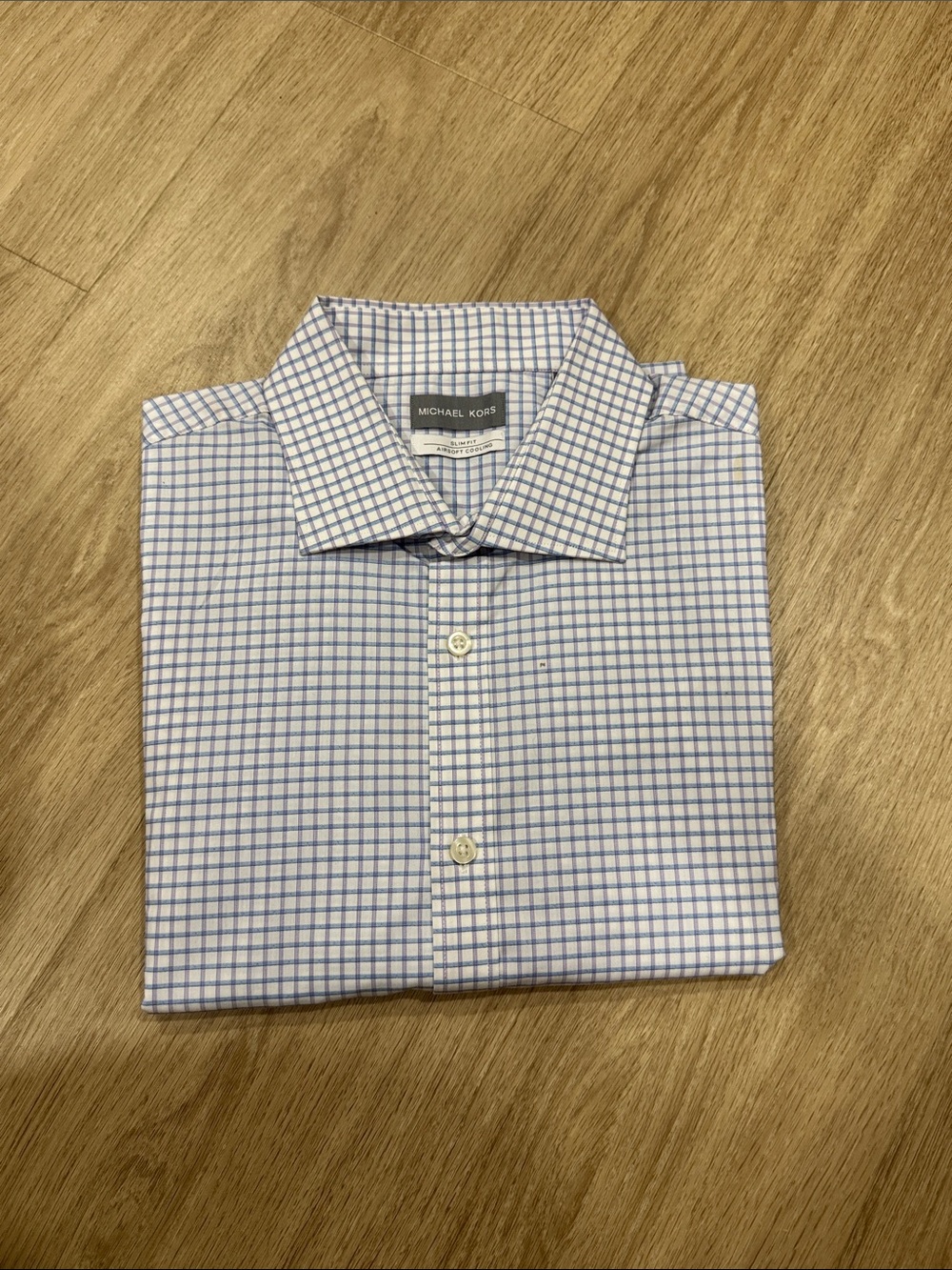 Michael Kors White Dress Shirt with Blue Windowpane Check